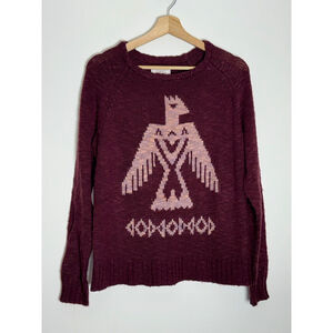 Women's Ariat Sweater Maroon Pink Thunderbird Aztec Fired Up Crew size Large